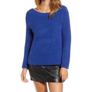 Leith Cozy Ribbed Boat Neck Sweater - size Small in Cobalt Blue